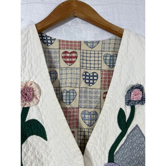 Vintage Vest Small Handmade Reversible Quilted Applique Flowers Cottage Grandma - Picture 6 of 11